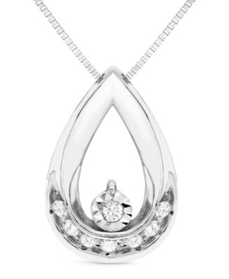 Macy's - Diamond Polished Teardrop 18" Pendant Necklace (1/10 ct. t.w.) in Sterling Silver