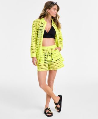 Dotti - Women's Cotton Openwork Dot Cover-Up Beach Shirt