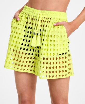 Dotti - Women's Cotton Openwork Dot Drawstring-Waist Shorts