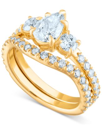 Macy's - Diamond Three-Stone Bridal Ring Set (2-1/4 ct. t.w.) in 14k Yellow Gold
