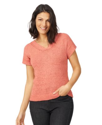 Melissa Paige - Women's V-Neck Short-Sleeve Sweater