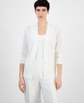 Anne Klein - Women's Shadow Stripe Open-Front Cardigan