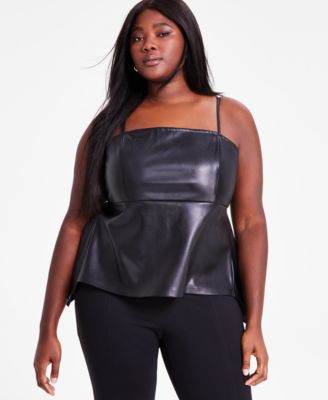 Bar III - Trendy Plus Size Faux-Leather Peplum Top