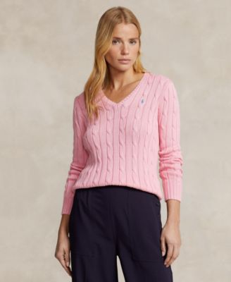 Polo Ralph Lauren - Women's Cable-Knit Cotton V-Neck Sweater