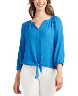 BCX - Juniors' Tie-Hem 3/4-Sleeve Crinkle-Texture Blouse