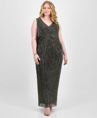 Connected - Plus Size Twisted Metallic Jersey Maxi Dress