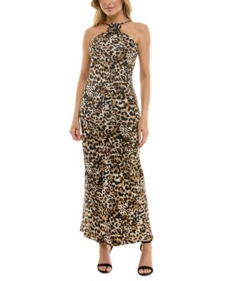 BCX - Juniors' Animal Print Halter Gown