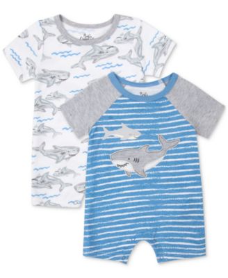 Baby Essentials - Baby Boys 2-Pc. Shark Rompers Set