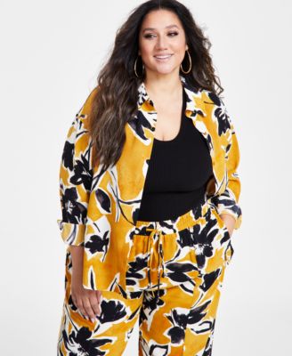 Nina Parker - Plus Size Floral-Print Relaxed-Fit Blouse