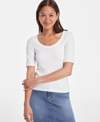 On 34th - Women's Striped Scoop-Neck Elbow-Sleeve Top