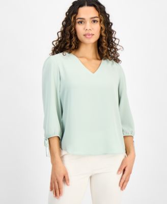 AK Anne Klein - Petite V-Neck Tie-Sleeve Top