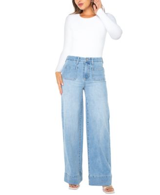 Celebrity Pink - Juniors' Patch-Pocket Wide-Leg Jeans