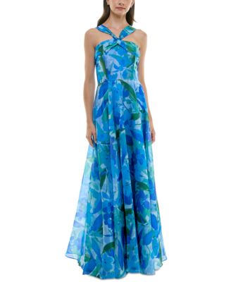 Taylor - Women's Twisted Halter Printed Sleeveless Gown