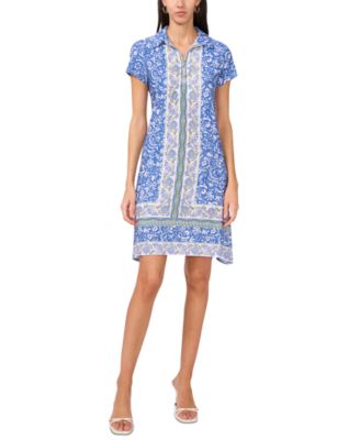 MSK - Women's Border-Print Collared Zip-Front Dress