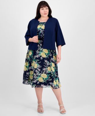 Sandra Darren - Plus Size 2-Pc. Open-Front Jacket & Floral Dress Set