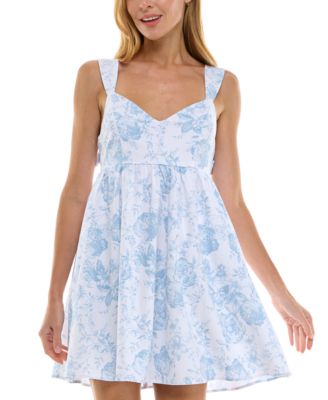 Trixxi - Juniors' Floral-Print Bow-Back Babydoll Dress