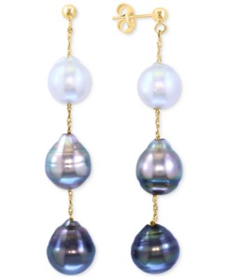 EFFY Collection - Cultured Black Tahitian Pearl (9mm) & Cultured White South Sea Pearl (8mm) Drop Earrings in 14k Gold