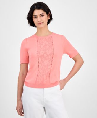 Nautica Jeans - Women's Pointelle Short-Sleeve Sweater