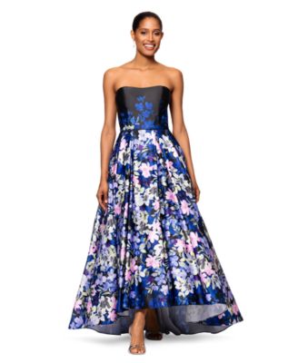 Betsy & Adam - Women's Floral-Print Strapless Ball Gown