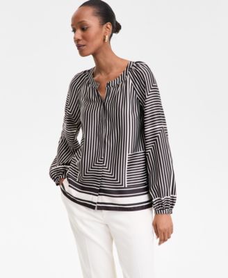 I.N.C. International Concepts - Women's Geo-Print Split-Neck Blouse
