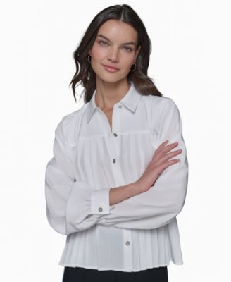 KARL LAGERFELD PARIS - Women's Pleated Button-Front Blouse
