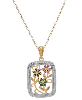 Macy's - Multi-Gemstone Triple Flower 18" Pendant Necklace (3/8 ct. t.w.) in Two-Tone Sterling Silver