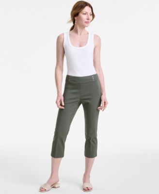 JM Collection - Petite Rivet-Detail Capri Pants