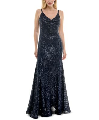 Taylor - Women's Sequined Bow-Trim V-Neck Sleeveless Gown