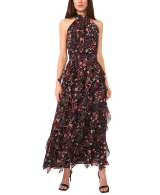 1.STATE - Women's Halter Mock Neck Ruffled Maxi Dress