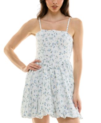 BCX - Juniors' Floral Print Bubble Hem Sleeveless Fit & Flare Dress