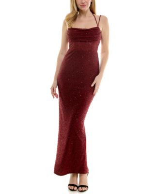 City Studios - Juniors' Bead Embellished Cowlneck Sleeveless Gown