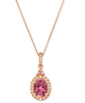 Le Vian - Passion Fruit Tourmaline (1-1/2 ct. t.w.), Bubble Gum Pink Sapphire (1/20 ct. t.w.), & Nude Diamond (1/6 ct. t.w.) Halo Adjustable 20" Pendant Necklace in 14k Rose Gold