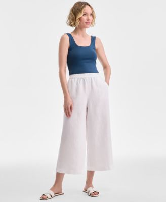 Charter Club - Petite High-Rise Linen Wide-Leg Pants