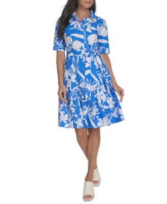 Calvin Klein - Women's Cotton Tie-Waist Button-Front Dress