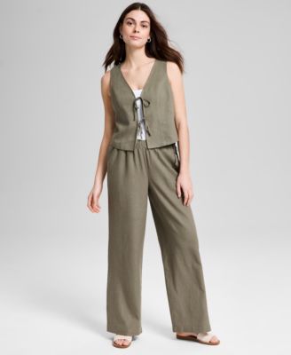 And Now This - Women's Wide-Leg Side-Tie Striped Pants, Exclusively at Macy's