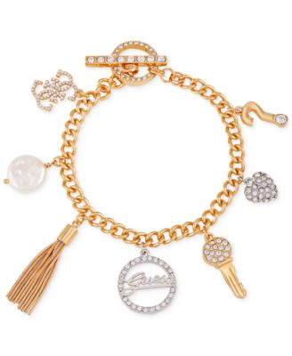 GUESS - Two-Tone Crystal Charm Toggle Bracelet