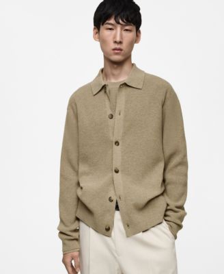 MANGO - Men's Wool Blend Polo Cardigan