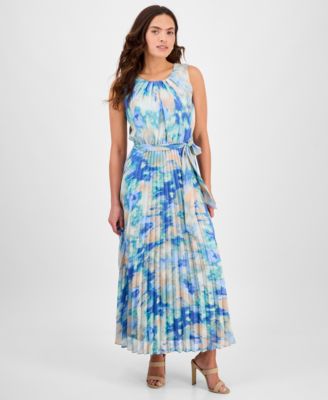 Sandra Darren - Women's Pleated Tie-Waist Sleeveless Dress
