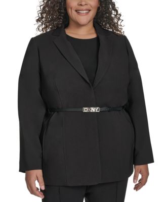 DKNY - Plus Size Notch-Collar Belted One-Button Jacket