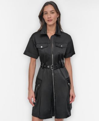 DKNY - Women's Zip-Front Belted Short-Sleeve Dress
