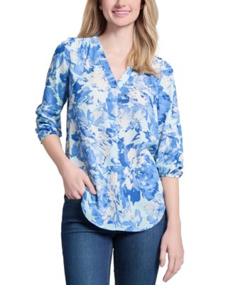 Jones New York - Women's Printed V-Neck 3/4-Sleeve Tunic