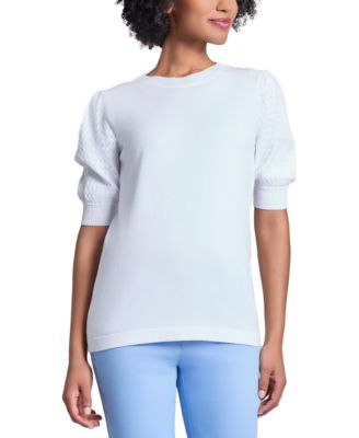 Jones New York - Women's Puff-Sleeve Crewneck Top