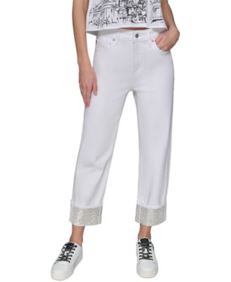 KARL LAGERFELD PARIS - Women's Rhinestone-Cuff Jeans