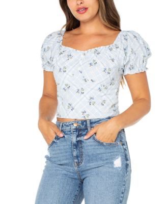 Celebrity Pink - Juniors' Cropped Puff-Sleeve Top
