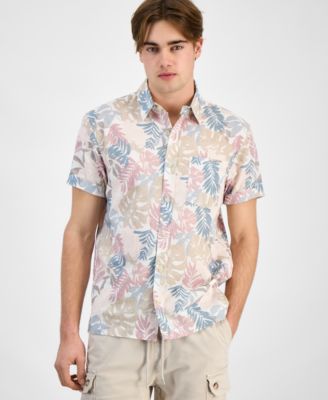 Sun + Stone - Men's Dan Regular-Fit Leaf-Print Linen Blend Button-Down Shirt