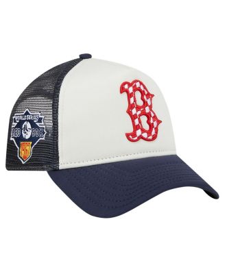 New Era - Men's White/Navy Boston Red Sox Checkered Flag A-Frame Trucker 9FORTY Adjustable Hat
