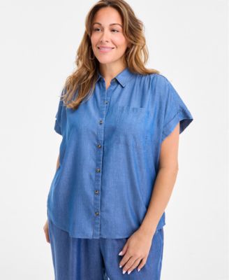 Style & Co - Plus Size Button-Front Short-Sleeve Camp Shirt