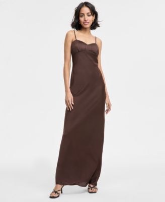 SENI & CADE - Juniors' Pintuck Satin Sleeveless Column Gown