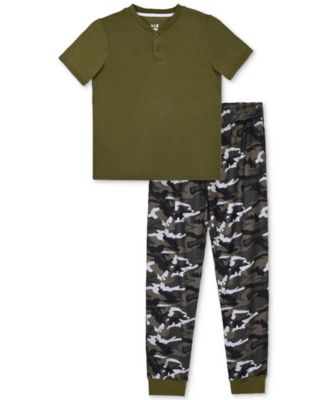 Max & Olivia - Big Boys Henley Top & Camo-Print Jogger Pants Pajamas, 2 Piece Set