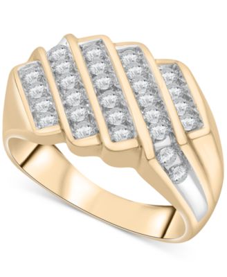 Macy's - Men's Diamond Diagonal Multi-Row Ring (1 ct. t.w) in 10k Gold